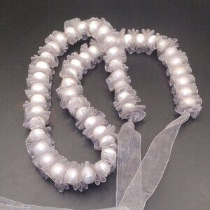 Real Pearl Necklace strung on Silver Ribbon 46 inches long
